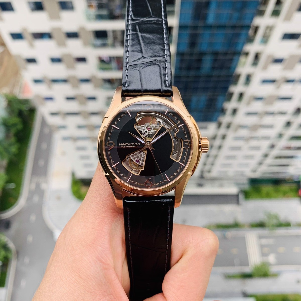 HAMILTON JAZZMASTER Open Heart Rose Gold mạ PVD Vàng Hồng H32575735